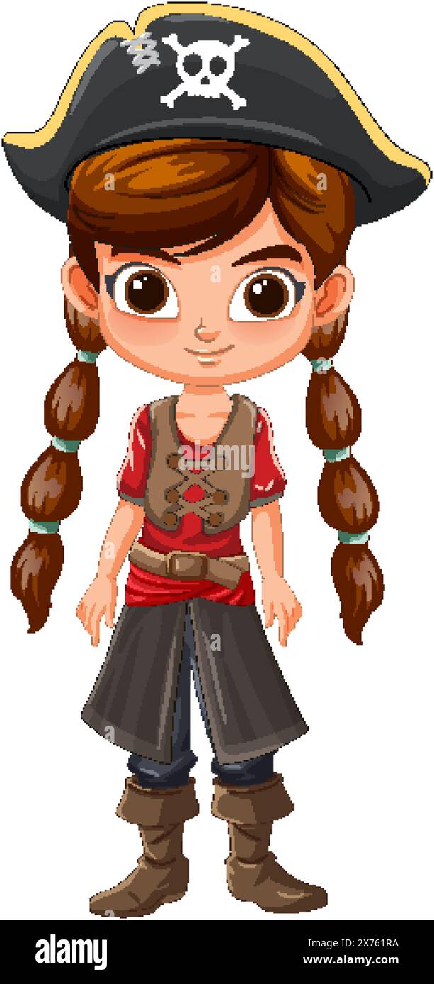 Vector illustration of a young girl dressed as a pirate Stock Vector ...
