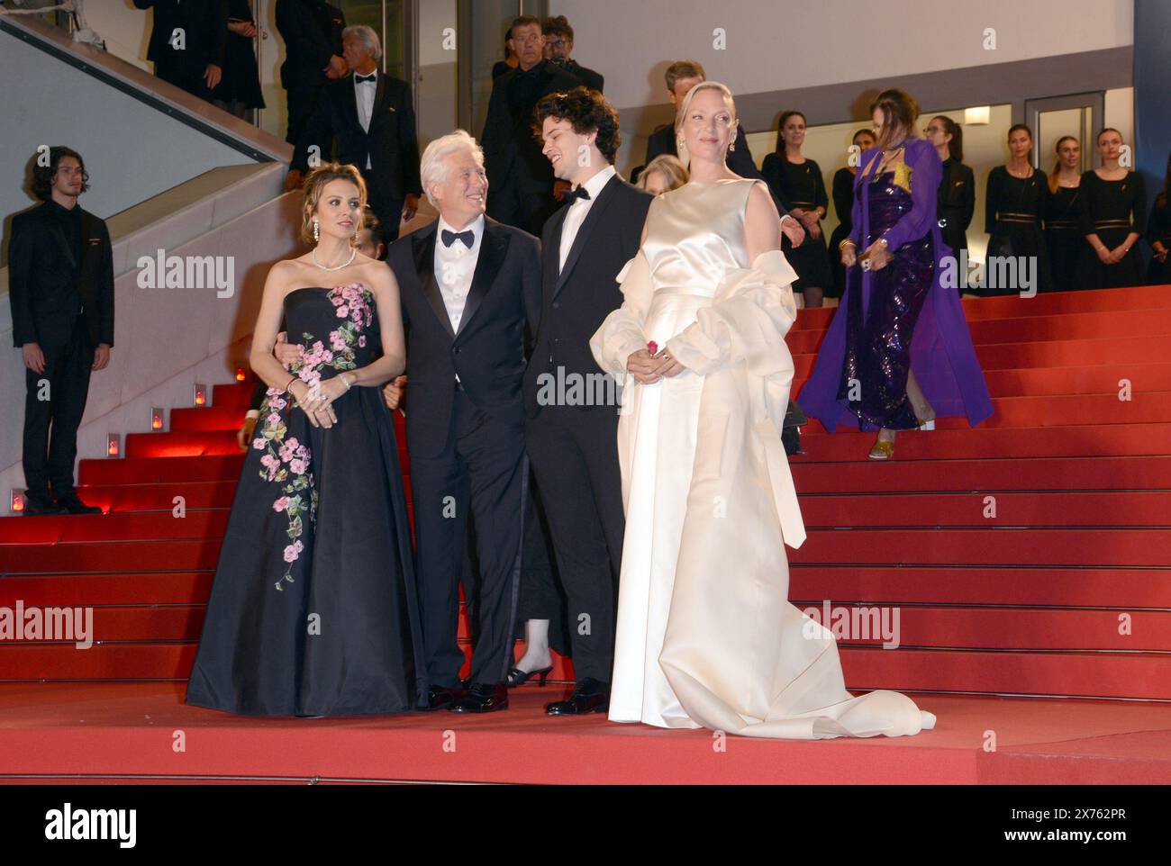 May 17, 2024, Cannes, France: CANNES, FRANCE - MAY 17: Alejandra Silva, Richard Gere, Homer James Jigme Gere and Uma Thurman attend the ''Oh, Canada'' Red Carpet at the 77th annual Cannes Film Festival at Palais des Festivals on May 17, 2024 in Cannes, France. (Credit Image: © Frederick Injimbert/ZUMA Press Wire) EDITORIAL USAGE ONLY! Not for Commercial USAGE! Stock Photo