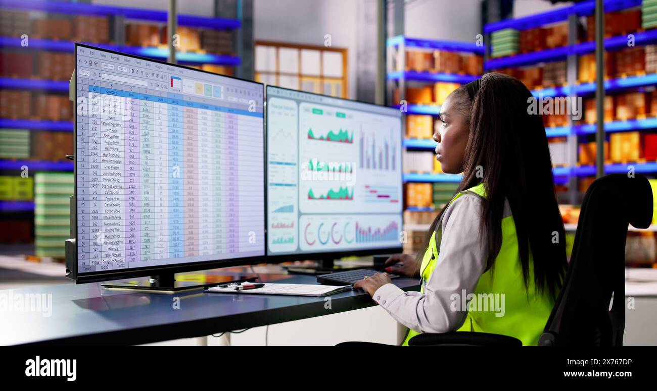 Warehouse Clerk Computer Warehouse Inventory Management On Computer. Staff In Office Stock Photo ...