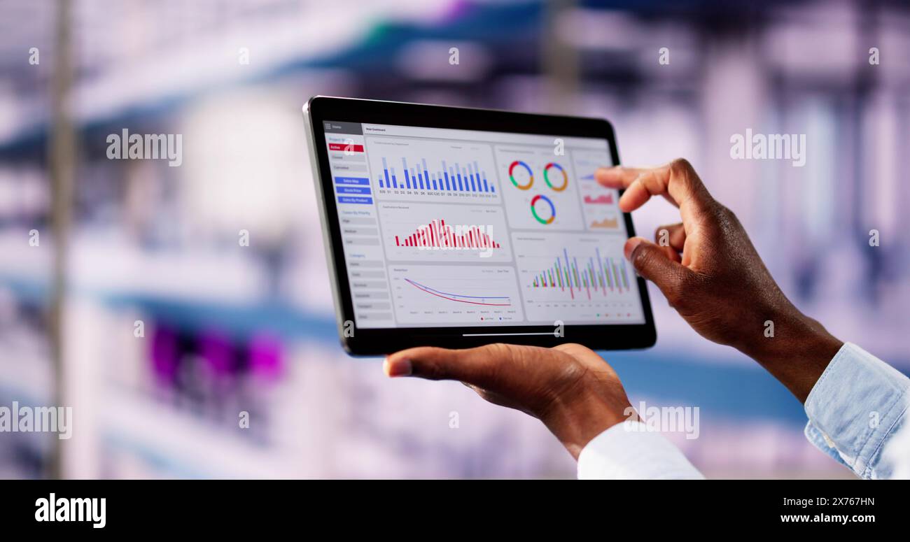 Finance Analytics Data Chart On Tablet Computer Stock Photo