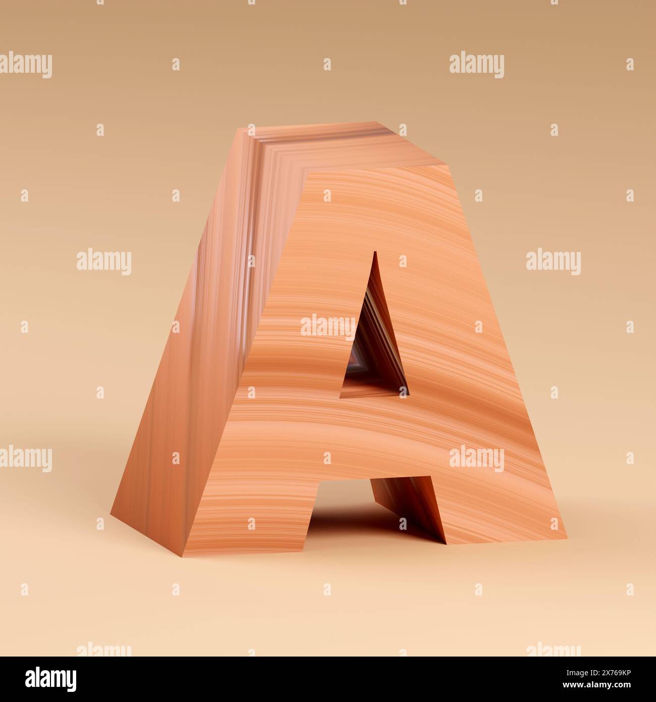 3d alphabet, letters shape made of wood on beige background, 3d render ...