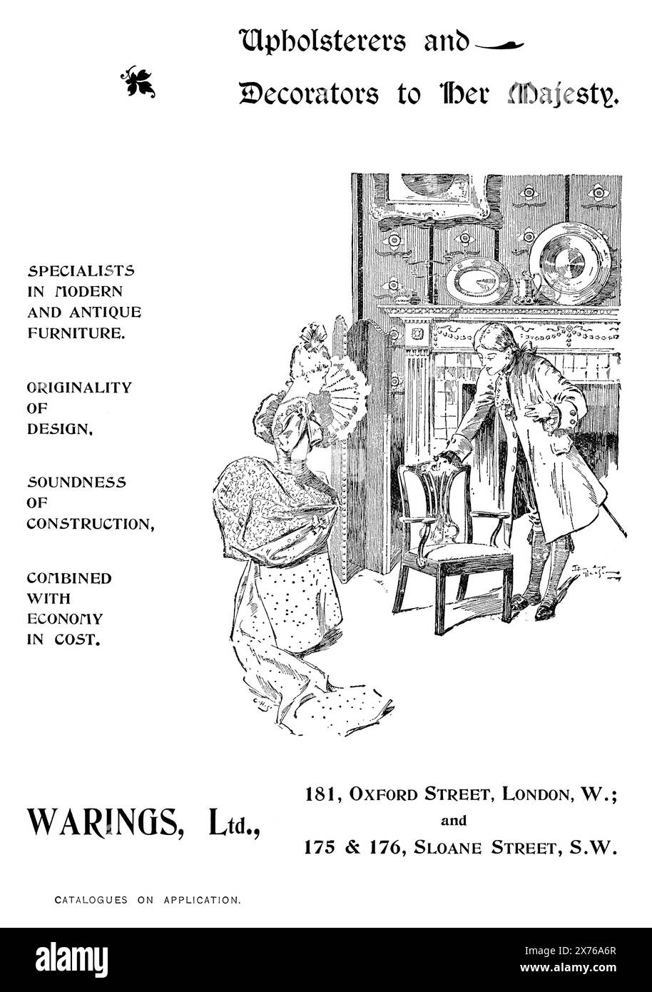 1897 British advertisement for Warings furniture shops. Stock Photo