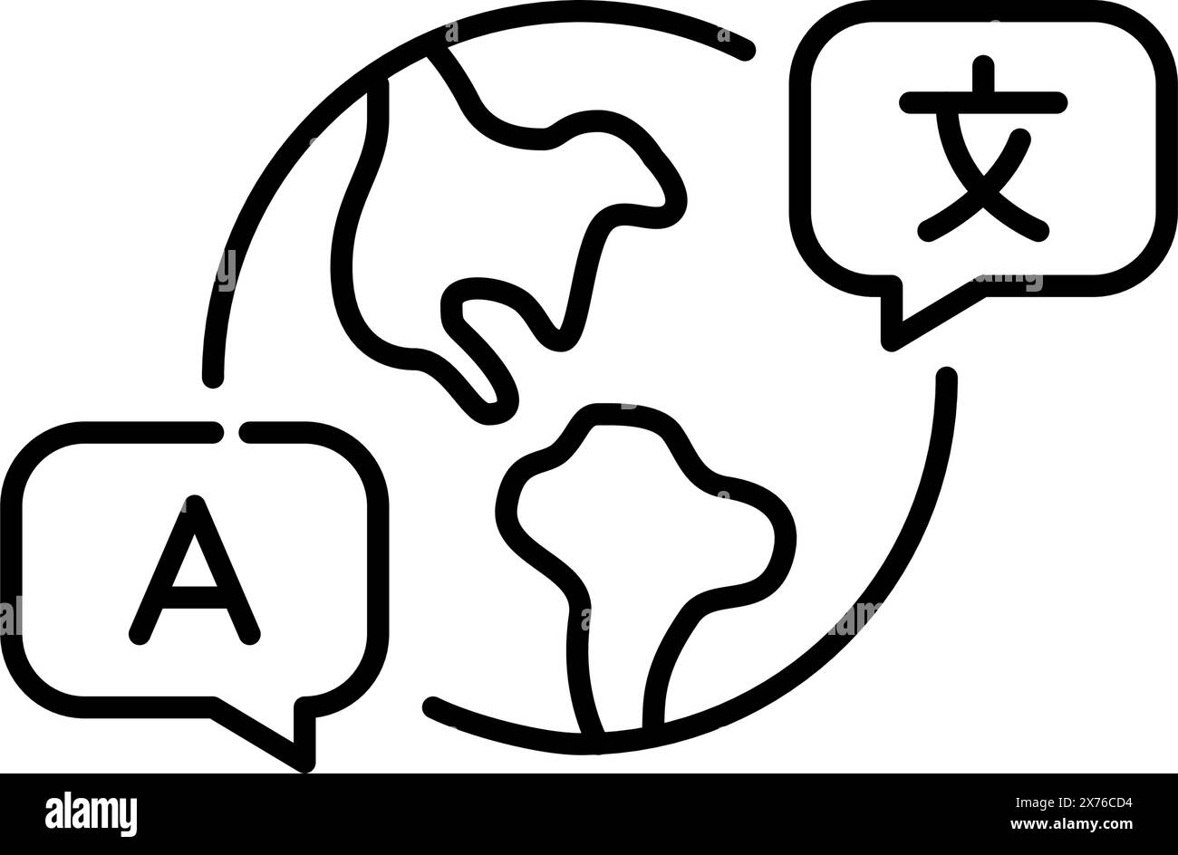 Global citizenship and multilingualism. Earth and speech bubble with language symbols. Pixel perfect, editable stroke vector icon Stock Vector
