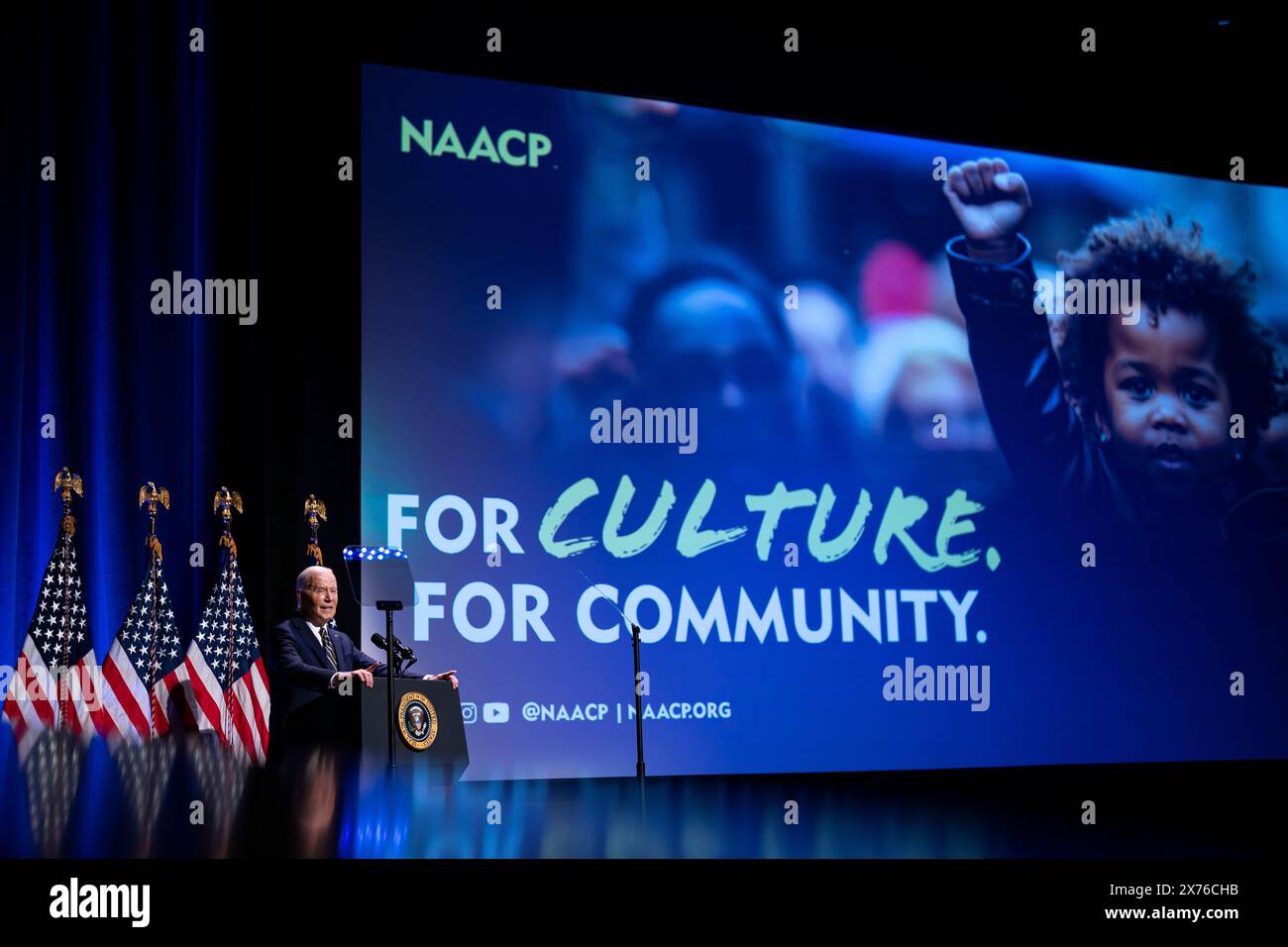 Washington, USA. 17th May, 2024. US President Joe Biden speaks at the National Museum of African American History and Culture in Washington, DC, US, on Friday, May 17, 2024. Black voters have long been a reliable mainstay of the Democratic Party, but Donald Trump, the former president and current Republican nominee, is garnering 22% support from Black voters in battleground states including Georgia. Photographer: Al Drago/Pool/Sipa USA Credit: Sipa USA/Alamy Live News Stock Photo