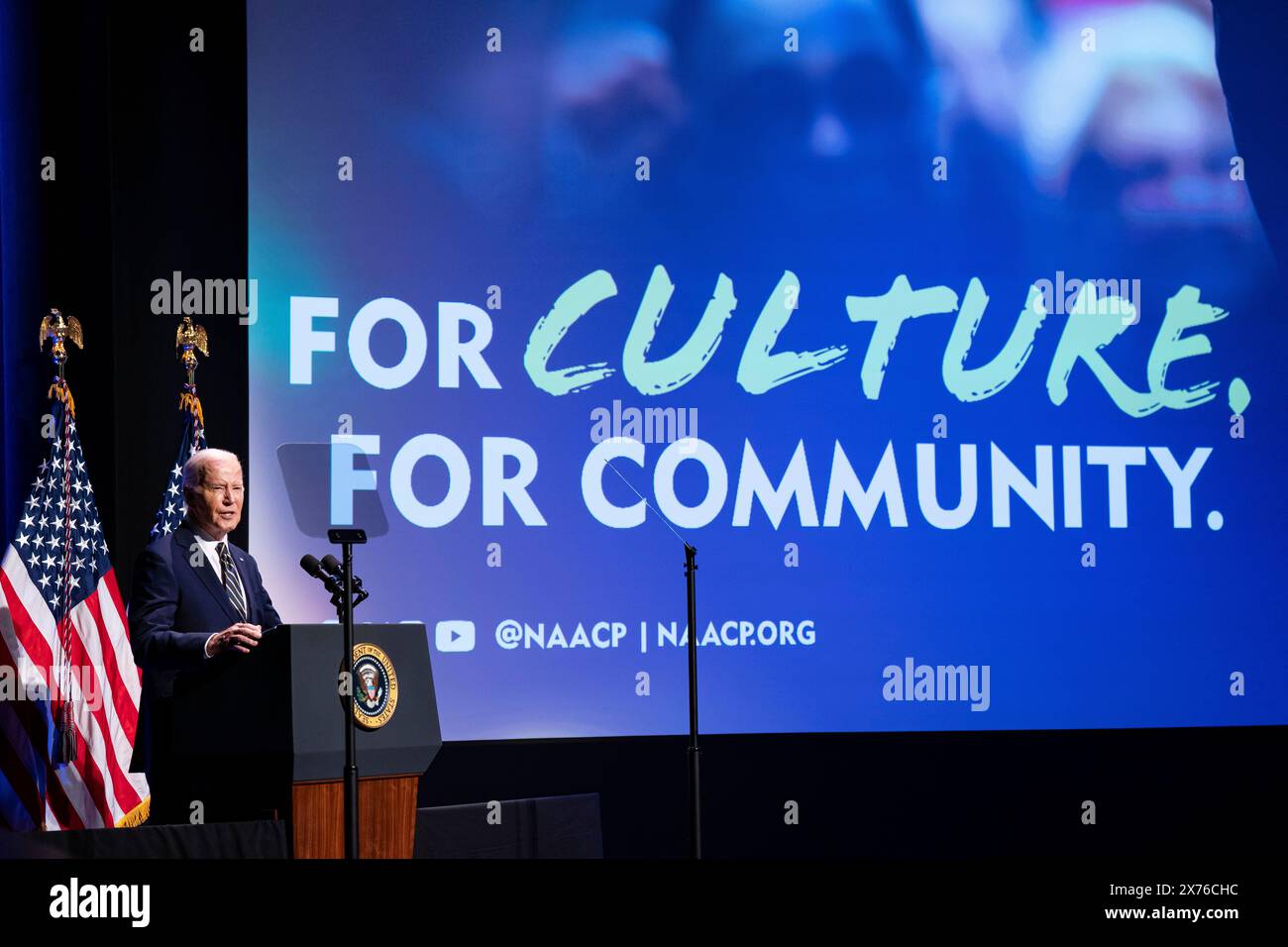 Washington, USA. 17th May, 2024. US President Joe Biden speaks at the National Museum of African American History and Culture in Washington, DC, US, on Friday, May 17, 2024. Black voters have long been a reliable mainstay of the Democratic Party, but Donald Trump, the former president and current Republican nominee, is garnering 22% support from Black voters in battleground states including Georgia. Photographer: Al Drago/Pool/Sipa USA Credit: Sipa USA/Alamy Live News Stock Photo