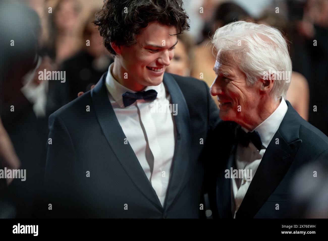 Cannes, France. 17th May, 2024. Richard Gere and Homer James Jigme Gere are departing the ''Oh, Canada'' Red Carpet at the 77th annual Cannes Film Festival at Palais des Festivals in Cannes, France, on May 17, 2024 (Photo by Luca Carlino/NurPhoto).0 Credit: NurPhoto SRL/Alamy Live News Stock Photo