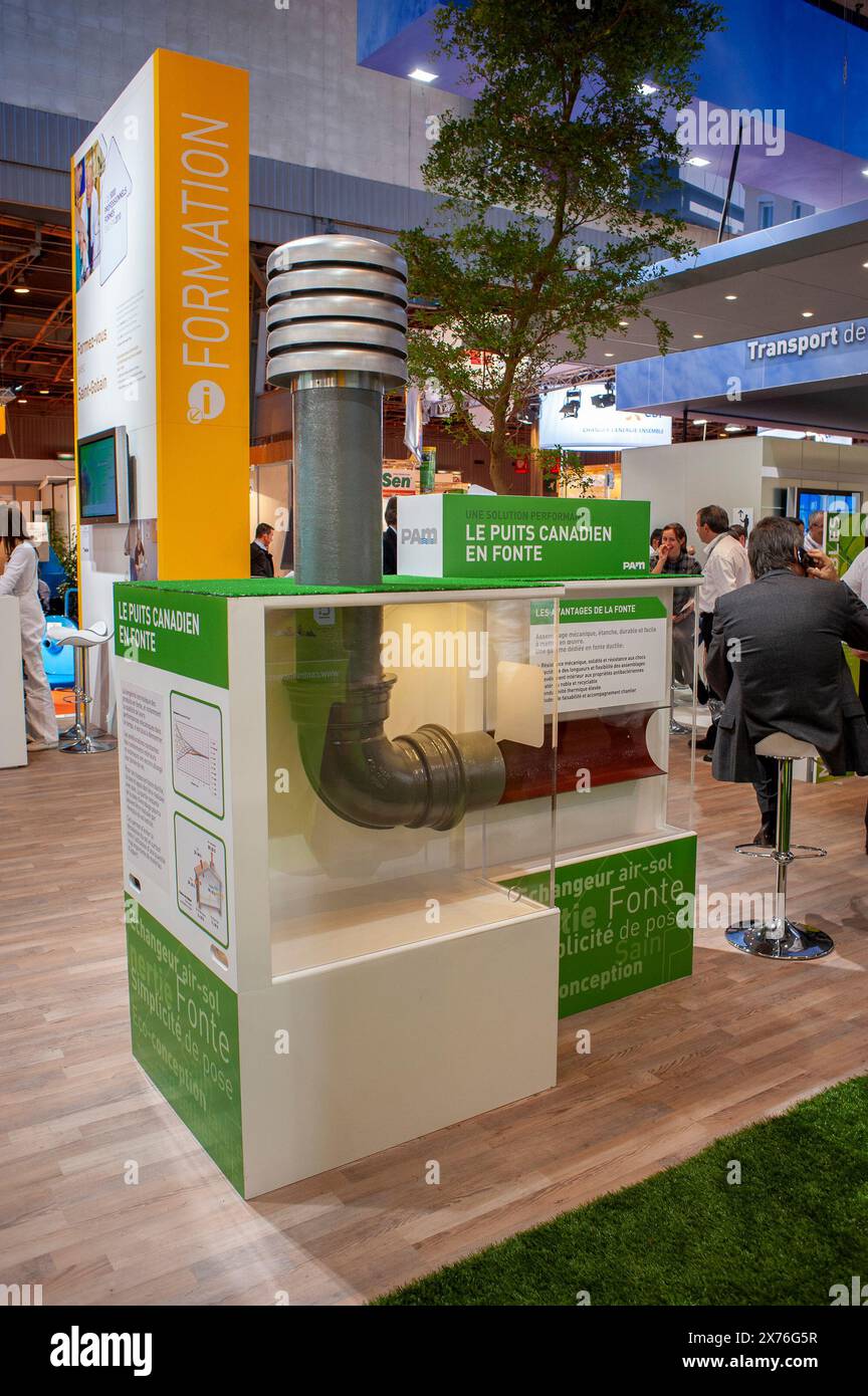 Paris, France, Close up, Heating Advertising, Construction Equipment Trade Show, Salon Batimat, " Canadian Wells", Natural heating/Cooling System Stock Photo