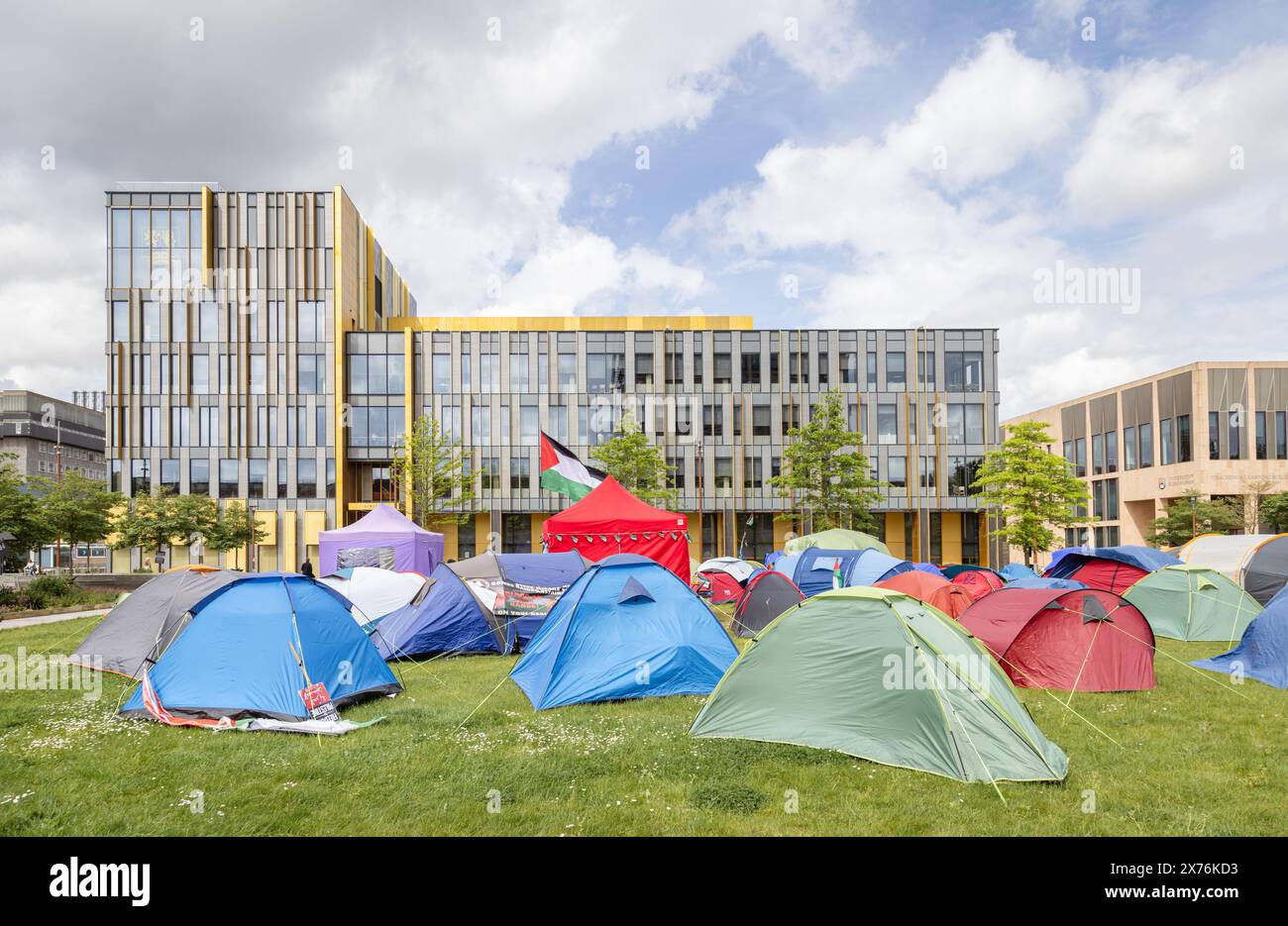 Pro Palestinian protesters in around 40 tents set up at the University of Birmingham. The students are protesting the Israel Hamas war. Stock Photo