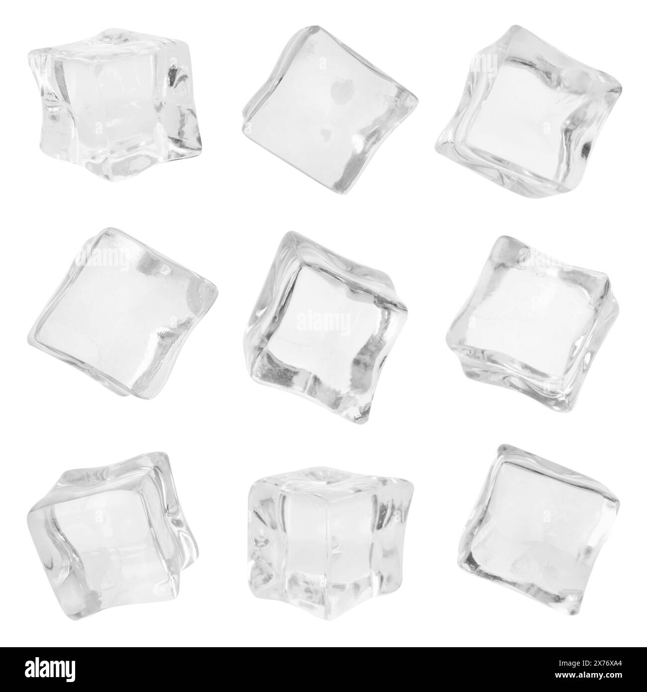 Crystal clear ice cubes isolated on white, set Stock Photo Alamy