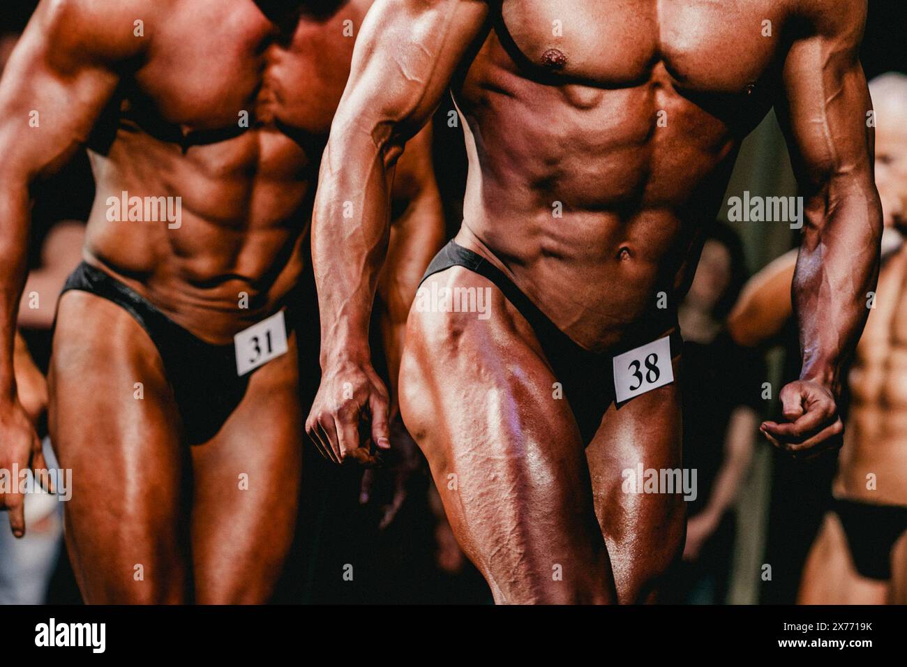group bodybuilder athlete show pose for bodybuilding competition Stock Photo