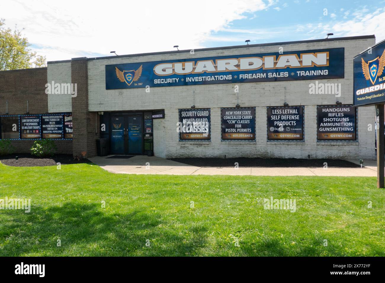 The exterior of Guardian Security Training who also offer firearms training, investigations and security. On Grand Blvd in Deer Park, Long Island, NY. Stock Photo