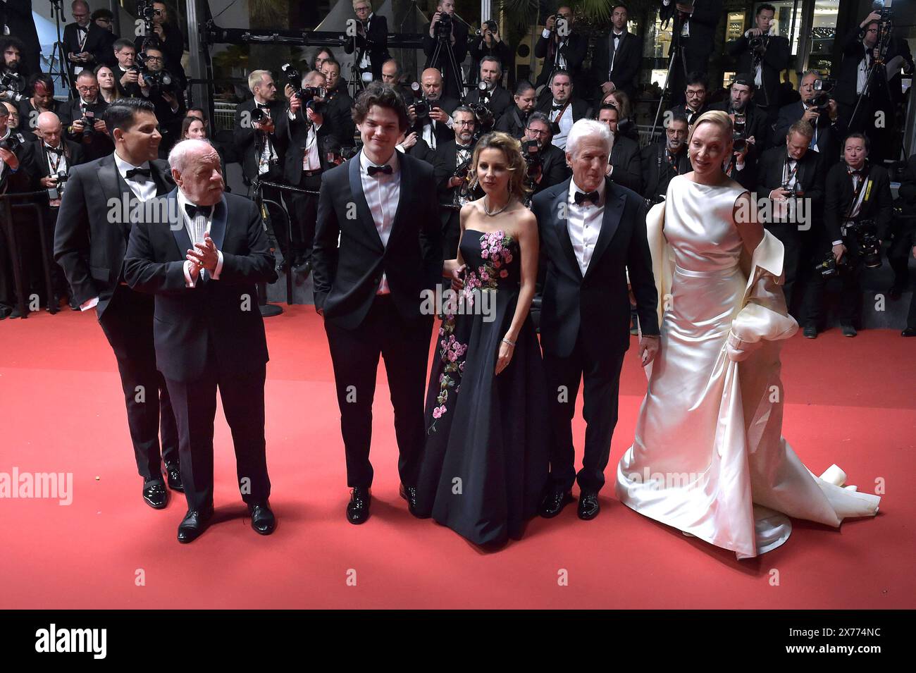 Cannes, France. 17th May, 2024. CANNES, FRANCE - MAY 17:Alejandra Silva, Richard Gere, Homer James Jigme Gere . Uma Thurman attend the 'Oh, Canada' Red Carpet at the 77th annual Cannes Film Festival at Palais des Festivals on May 17, 2024 in Cannes, France. Credit: dpa/Alamy Live News Stock Photo