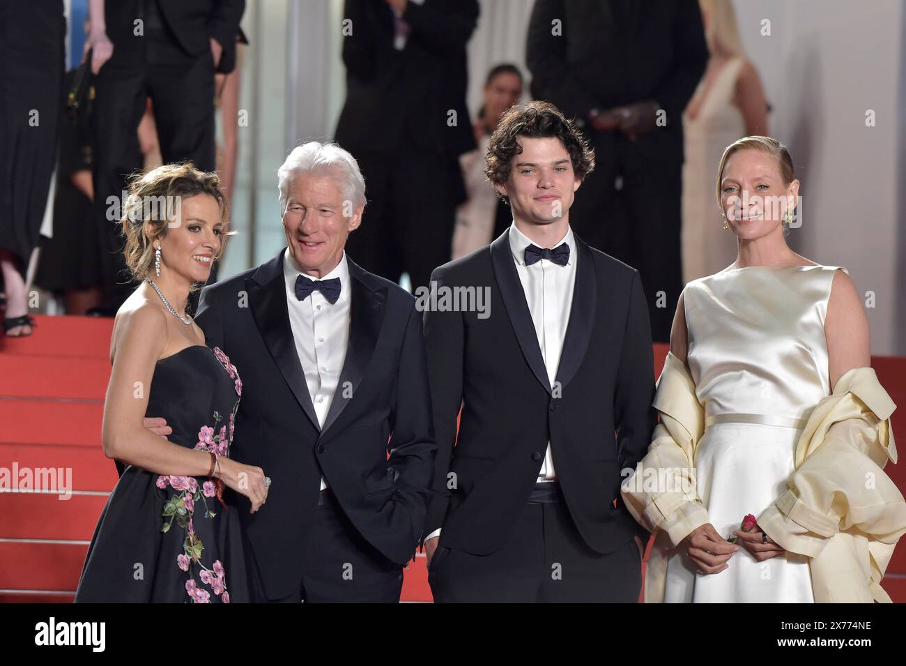 Cannes, France. 17th May, 2024. CANNES, FRANCE - MAY 17:Alejandra Silva, Richard Gere, Homer James Jigme Gere, Uma Thurman attend the 'Oh, Canada' Red Carpet at the 77th annual Cannes Film Festival at Palais des Festivals on May 17, 2024 in Cannes, France. Credit: dpa/Alamy Live News Stock Photo