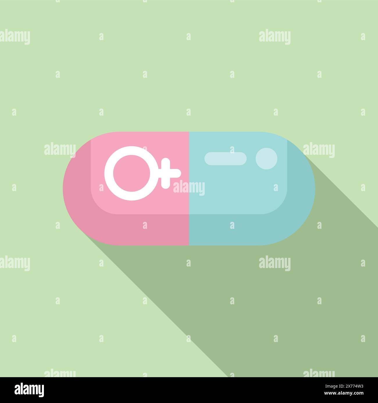 Capsule pill icon split with female and male gender symbols promoting