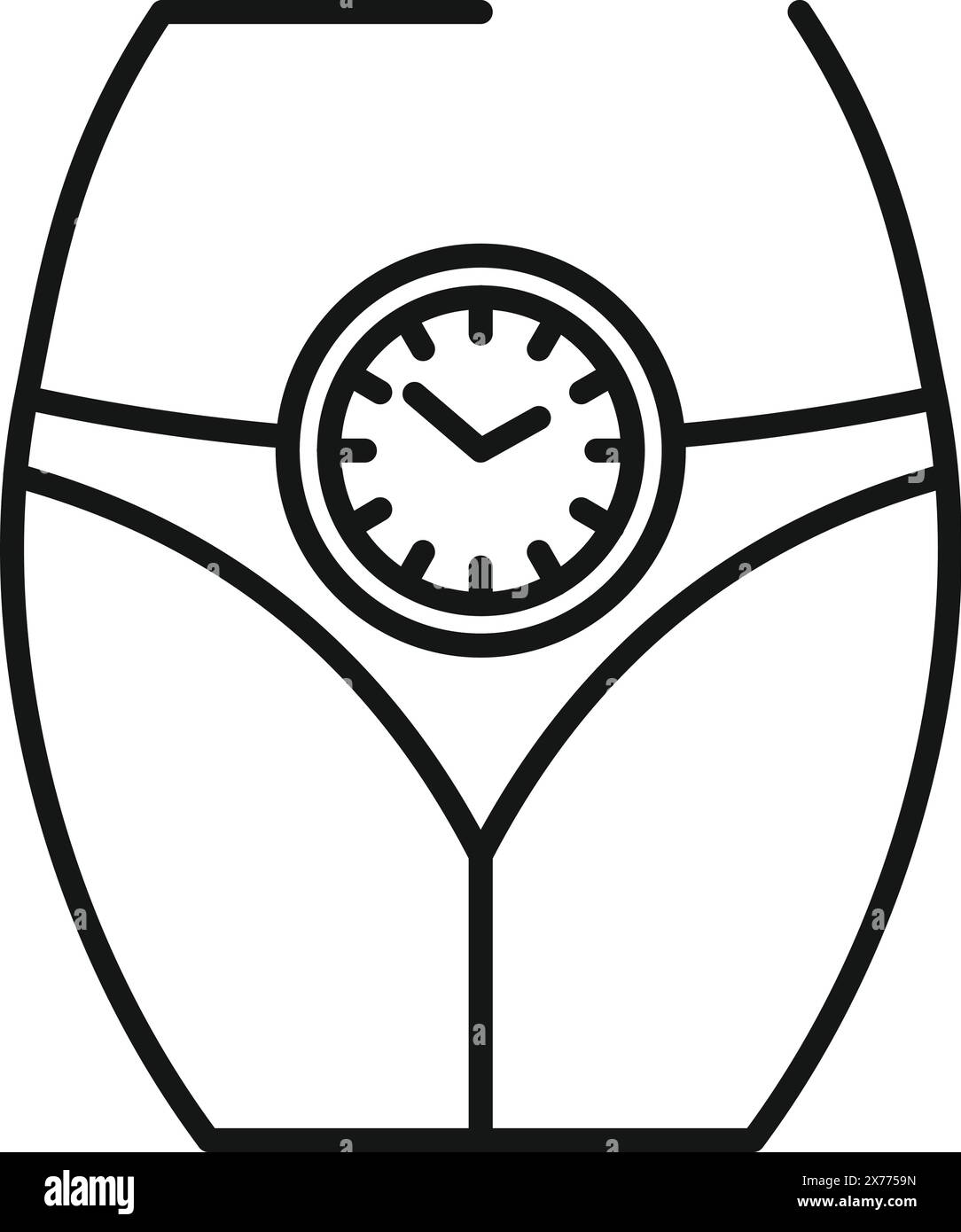 Black and white line art of a sleek bathroom scale with a clock face ...
