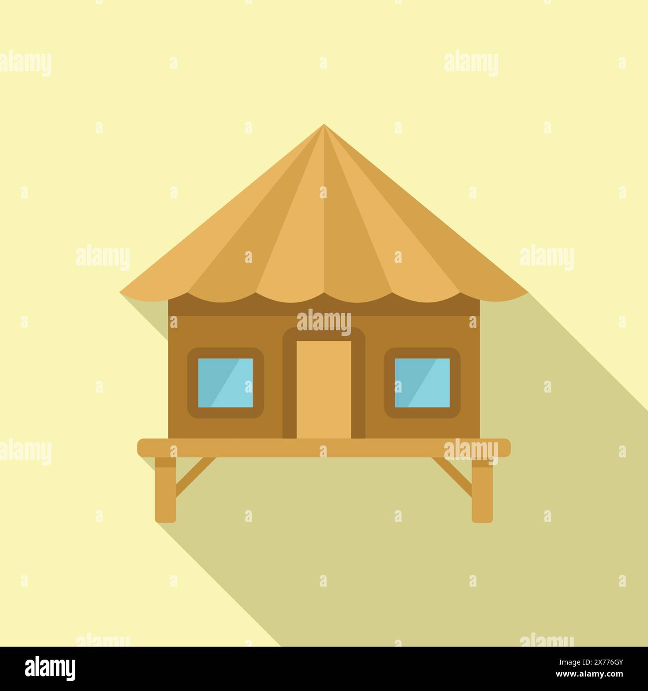 Illustration of a cartoon glamping tent with luxury camping accommodation in a modern, ecofriendly, and sustainable design, set against a tranquil outdoor nature background Stock Vector