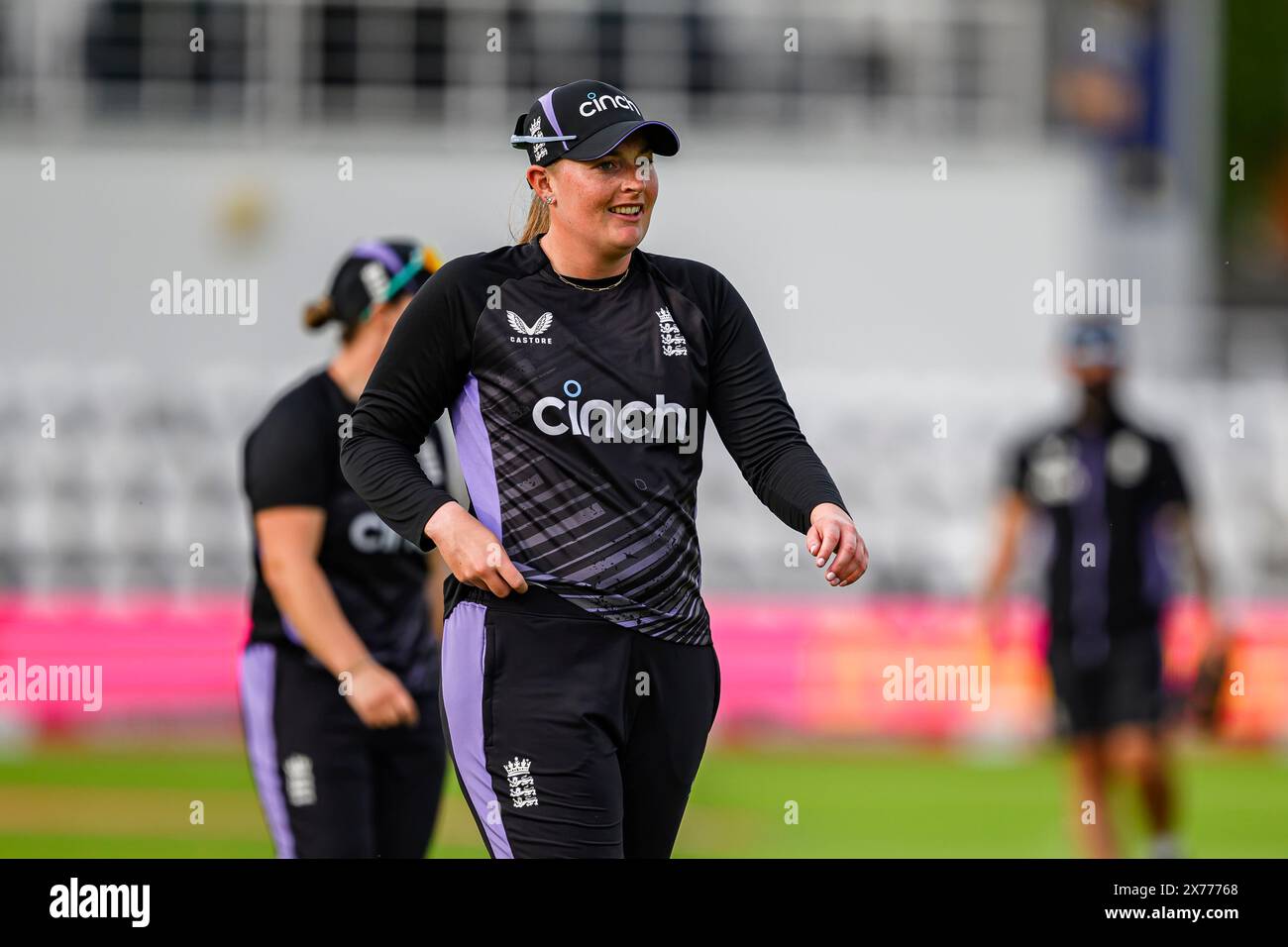 NORTHAMPTON, UNITED KINGDOM. 17 May, 2024. Sophie Ecclestone of England Women in warming up prior to the England Women v Pakistan Women - 2nd Vitality IT20 at The County Ground on Friday, May 17, 2024 in NORTHAMPTON ENGLAND.  Credit: Taka Wu/Alamy Live News Stock Photo