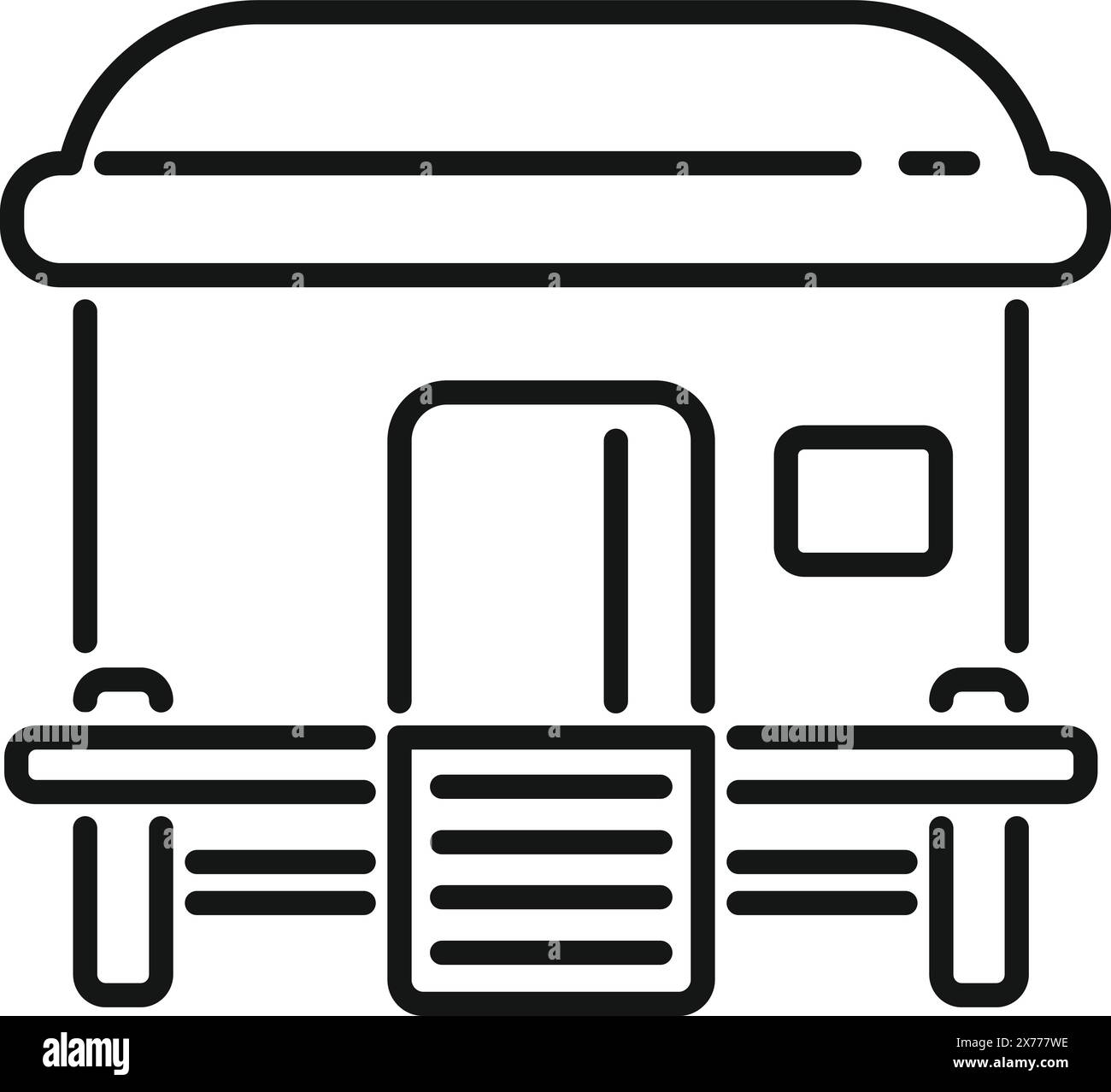 Simple, minimalistic line art illustration of a bus stop, suitable for various design uses Stock Vector