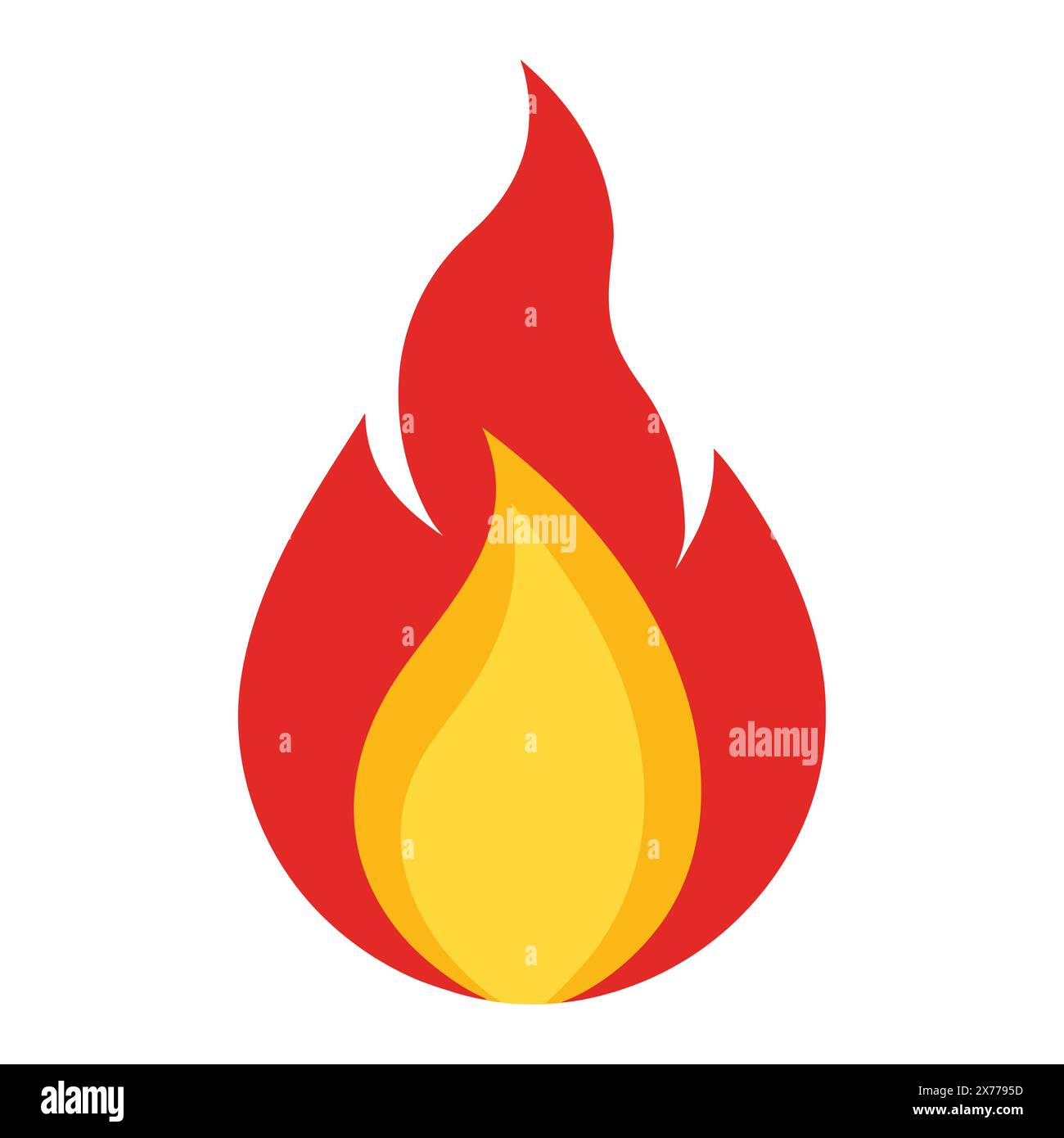 A flame in a red base with yellow top, isolated on a white background. Stock Vector