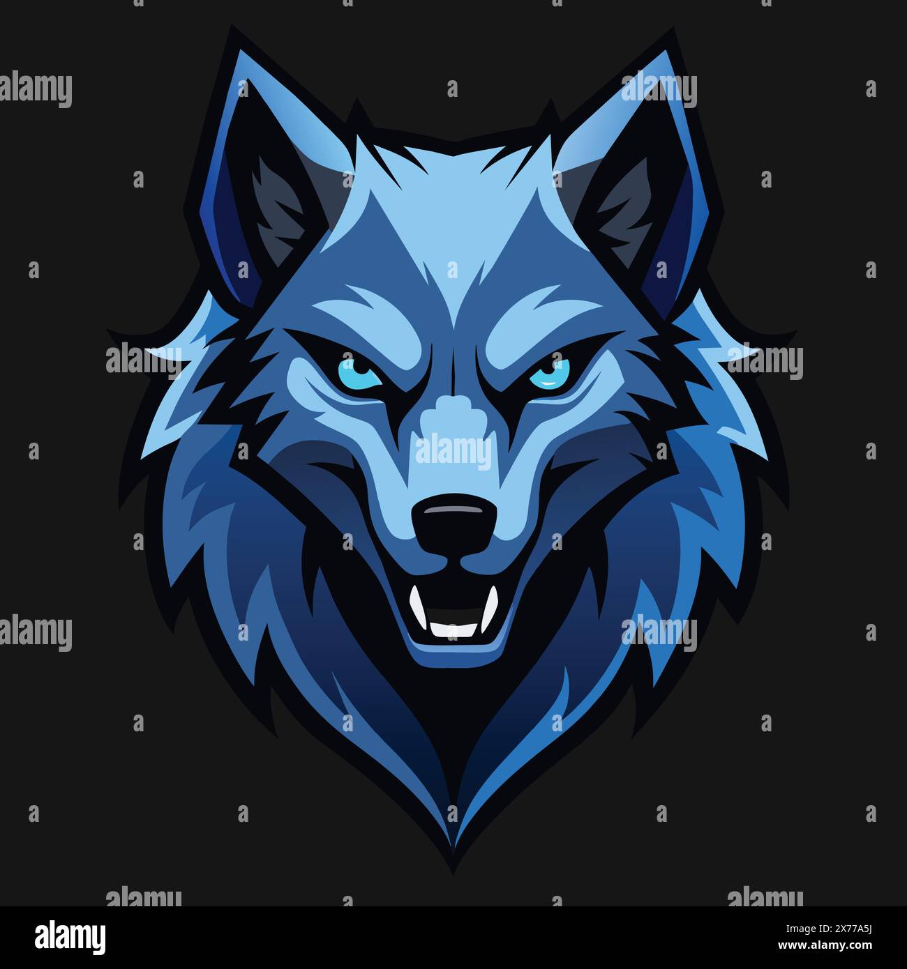 wolf with glowing blue eyes, set against a black background Stock Vector