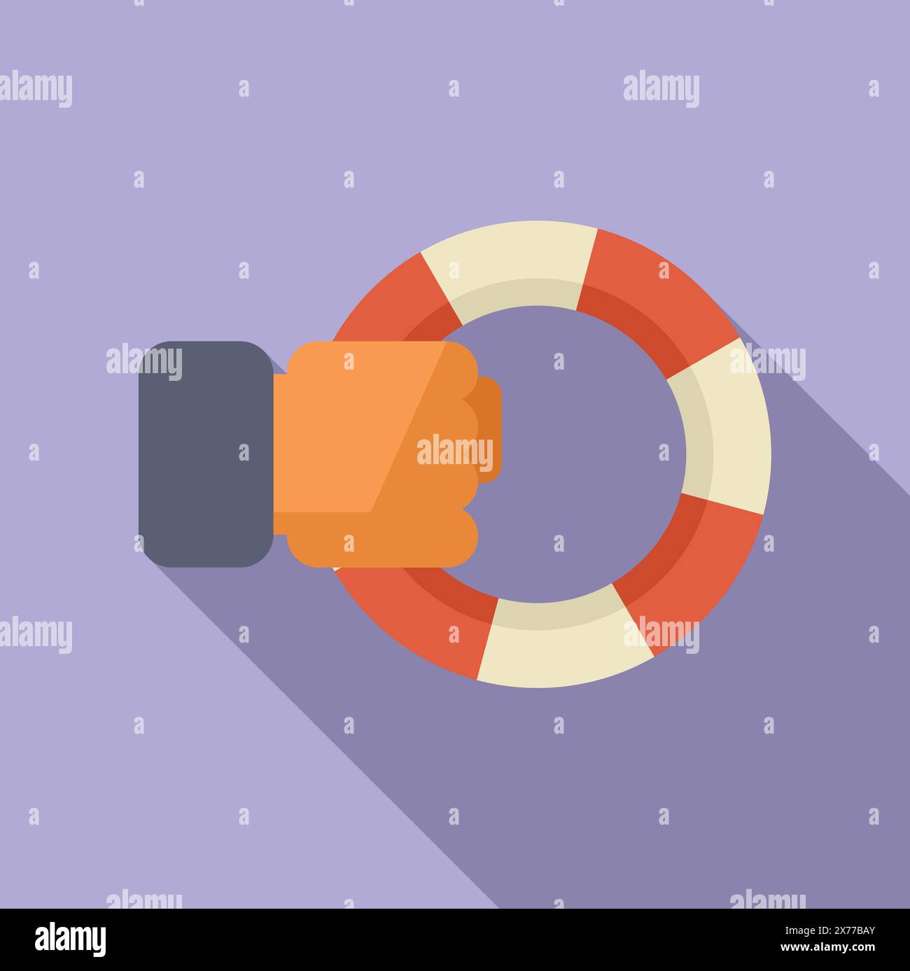 Flat design vector illustration of a hand gripping a lifebuoy ...