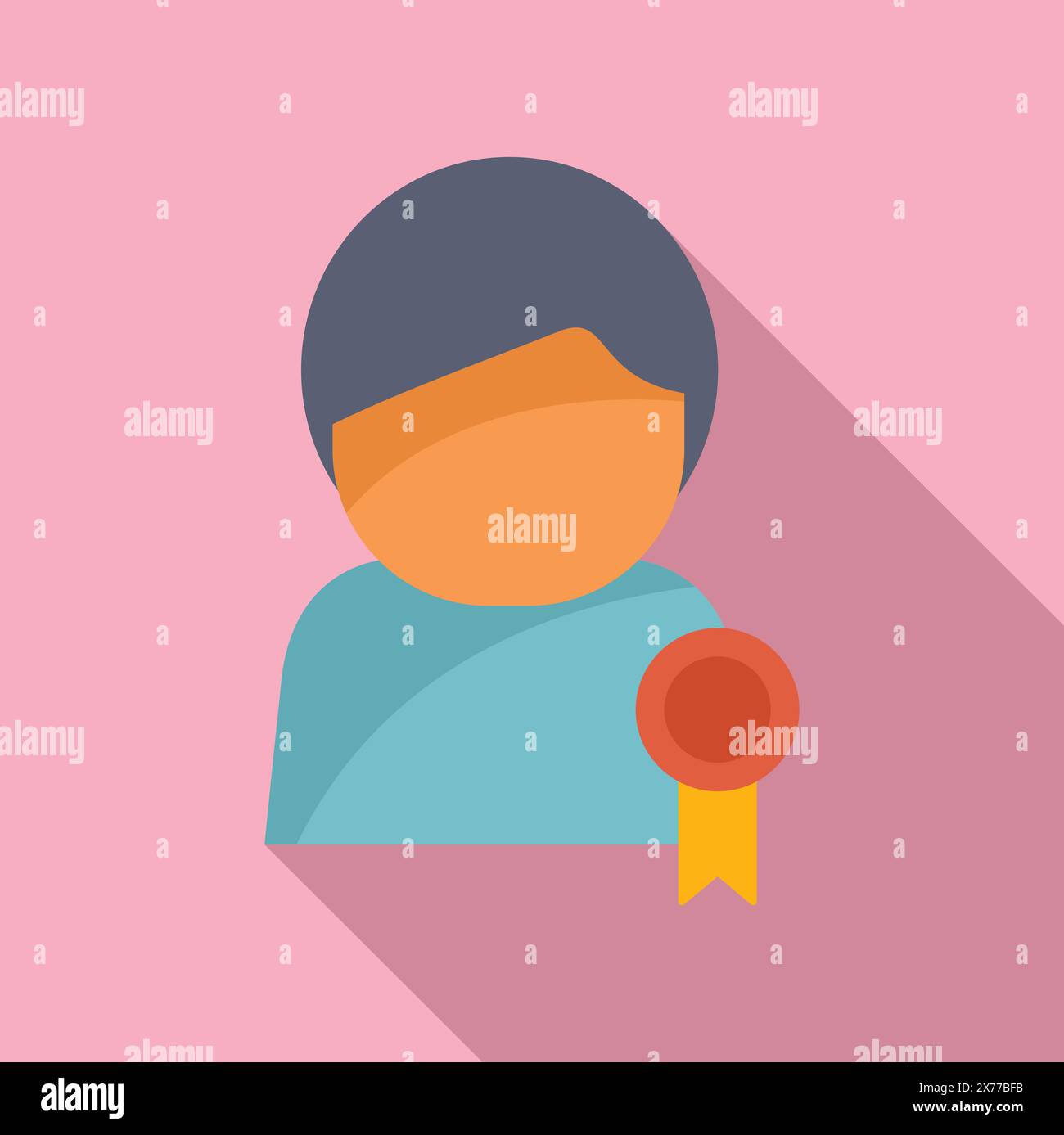 A flat design icon featuring a person avatar with a prize ribbon on a ...