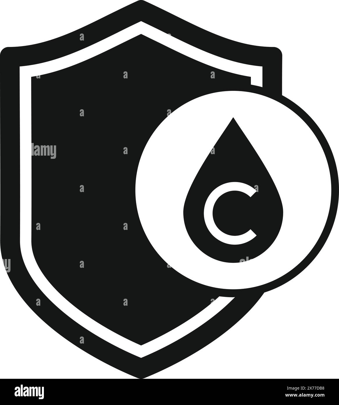 Bold graphic of a black shield featuring a white copyleft symbol, representing opensource and free content rights Stock Vector