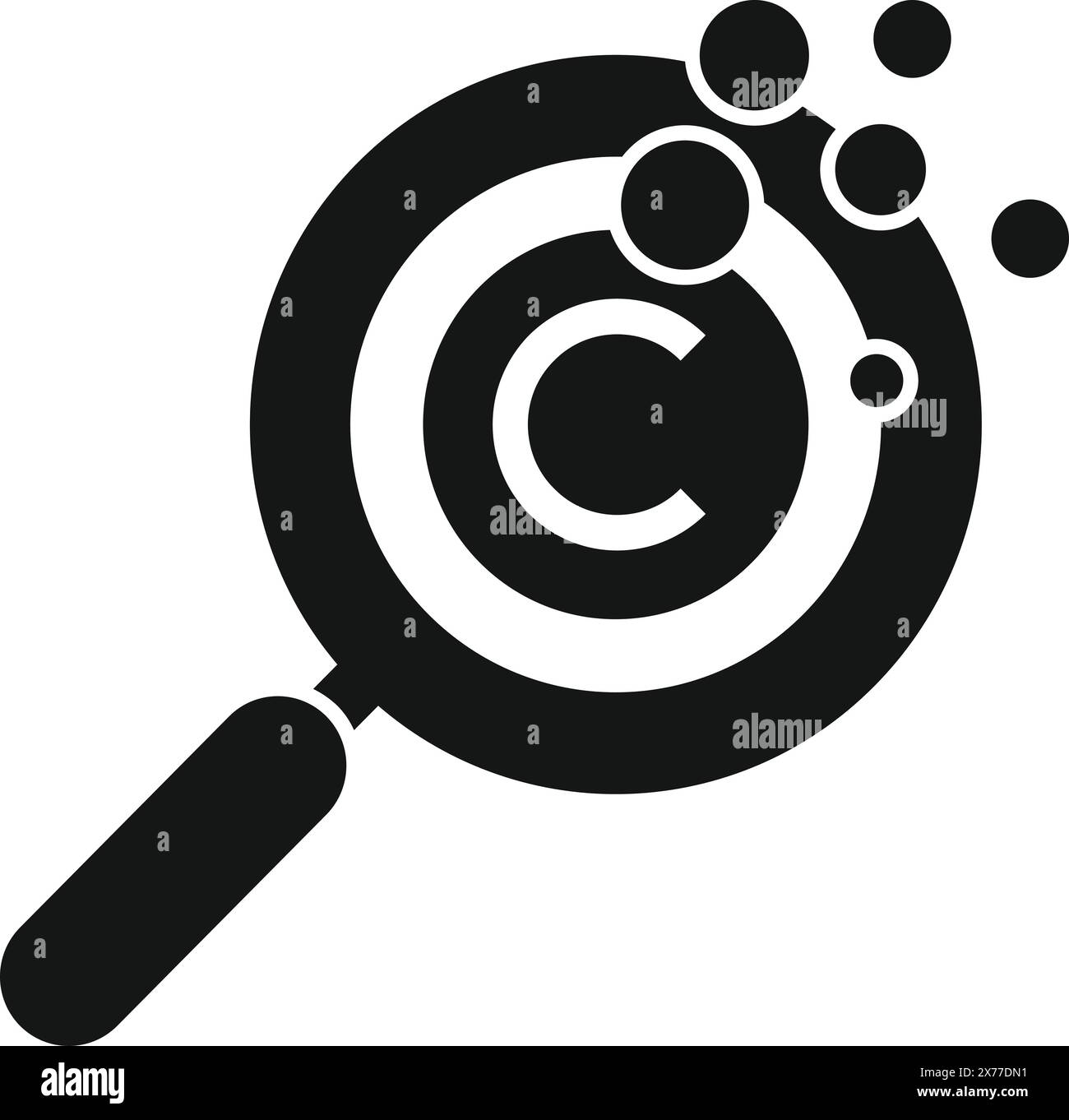 Black and white vector icon showing a magnifying glass examining a ...