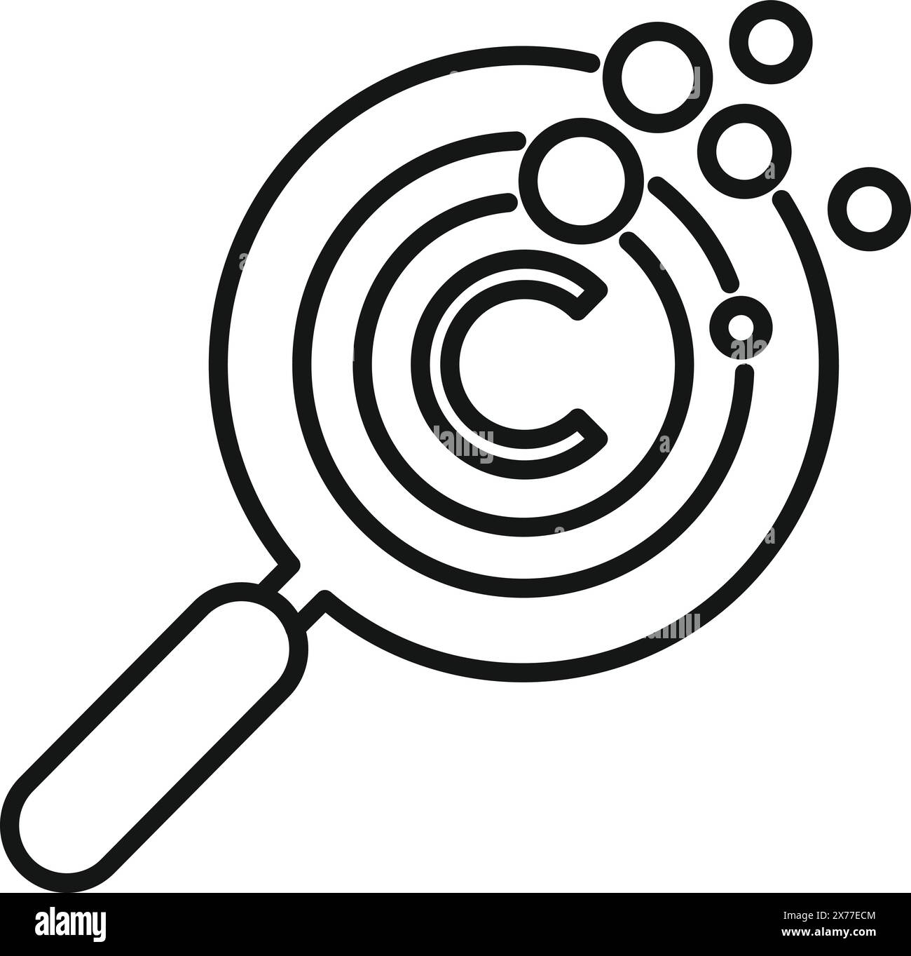 Black and white line art icon featuring magnifying glass with whimsical ...