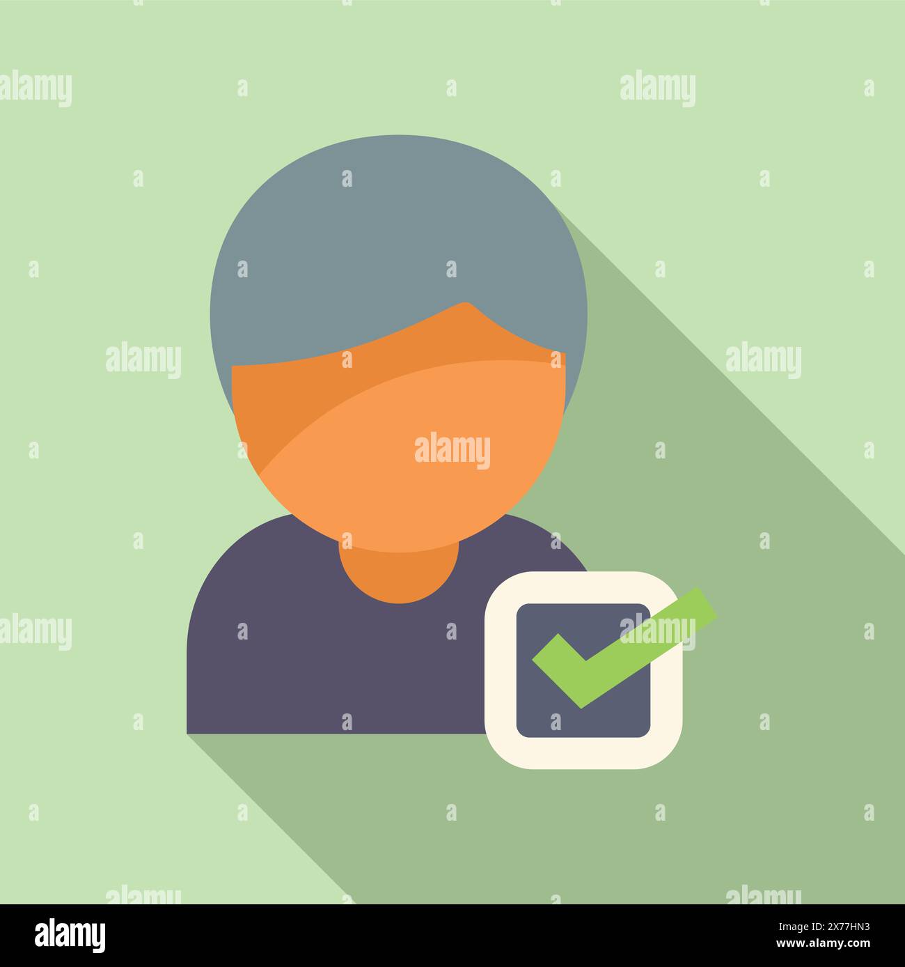Flat design icon of a person with verification check mark, symbolizing ...