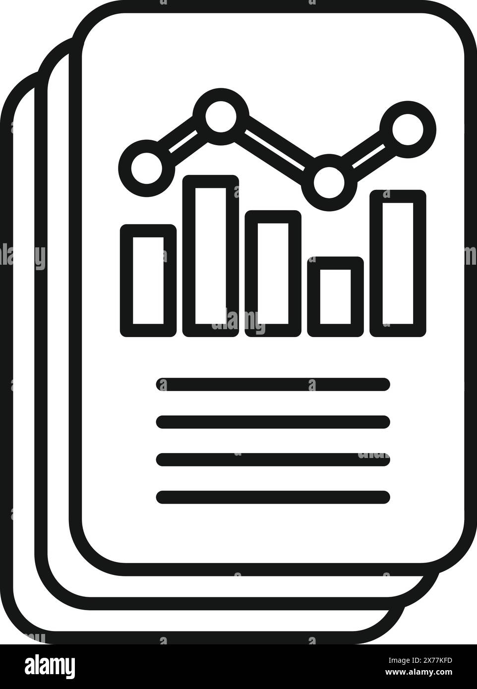 Simplified black and white icon of a report with a line graph, suitable ...