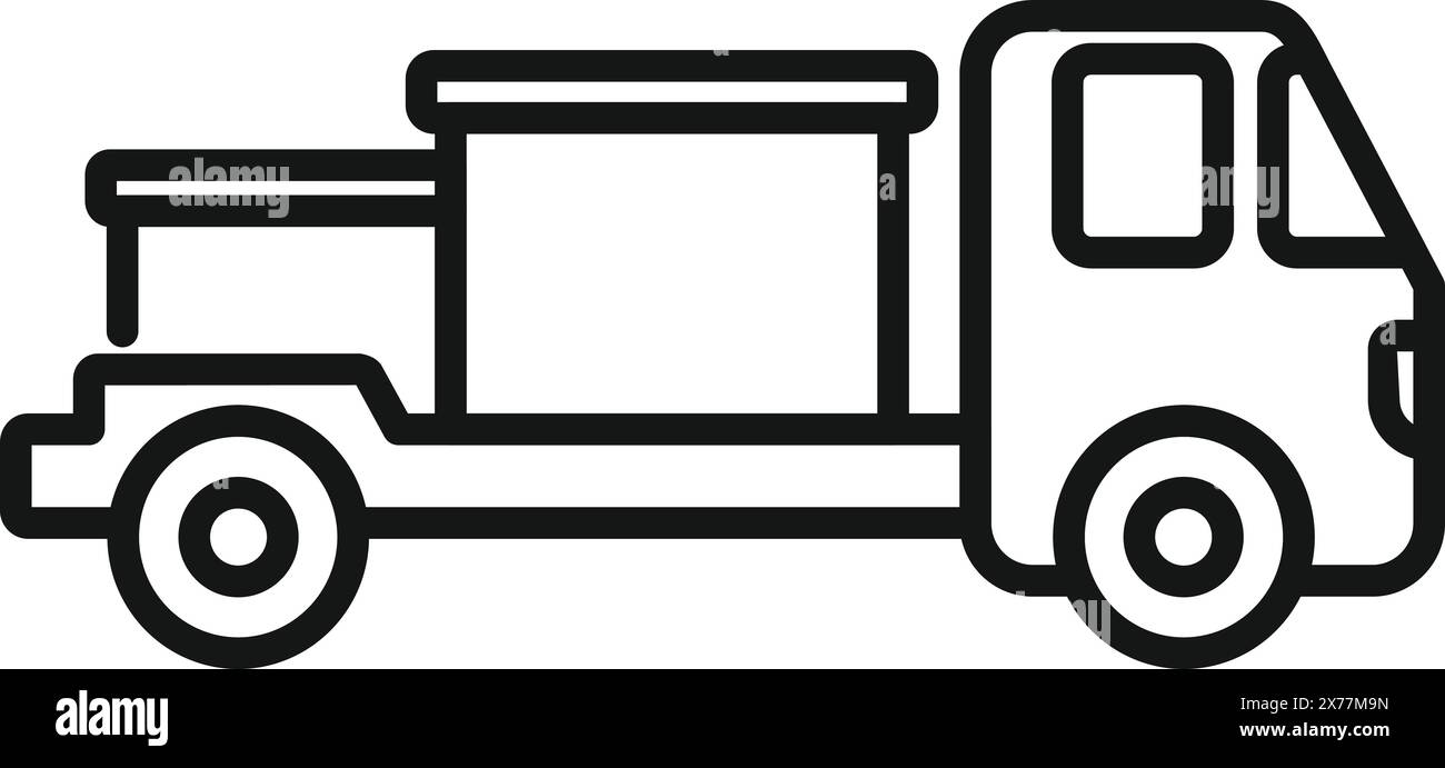 Black and white vector line art of a small delivery truck suitable for ...