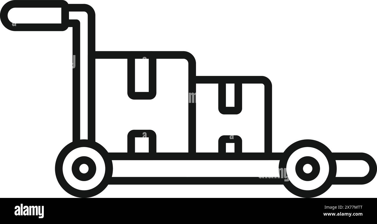 Line icon of a hand truck loaded with boxes, indicating delivery or moving concept Stock Vector