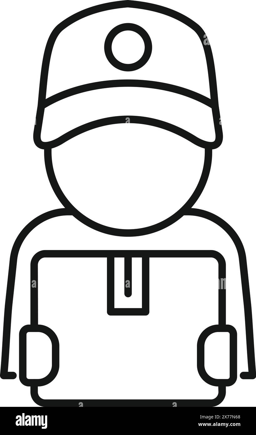 Delivery man icon in simple black and white line art vector ...