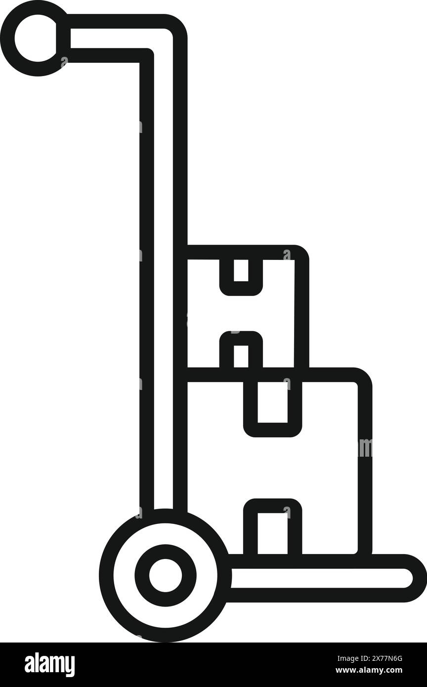 Linear icon of a hand truck with stacked cardboard boxes for logistics and moving concepts Stock Vector