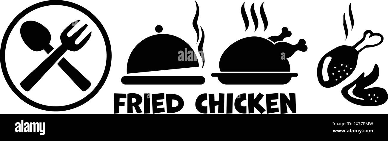 Fried Chicken whole and sliced hen leg and wing. Vector on transparent background Stock Vector
