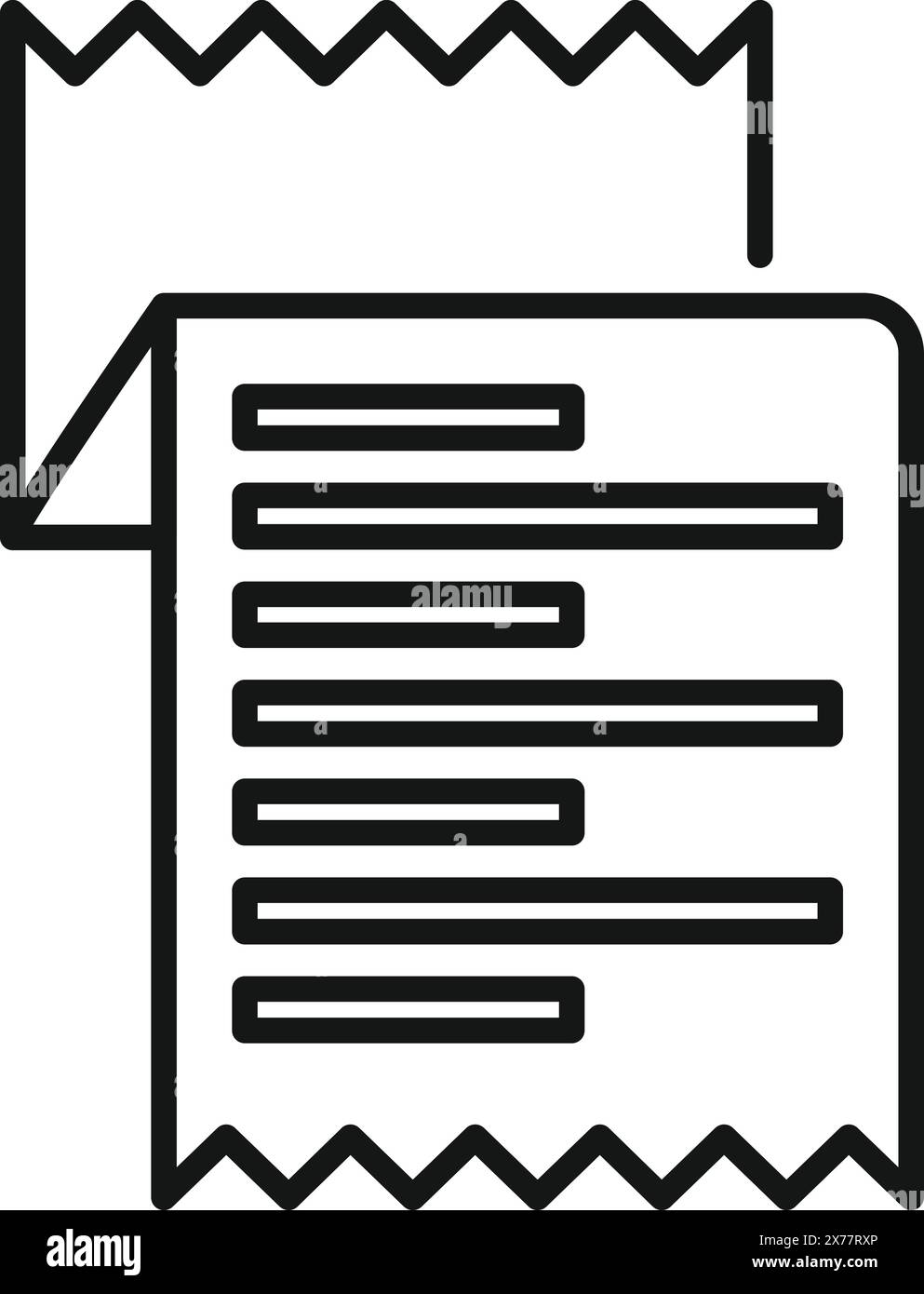 Black outline vector icon of a paper receipt with text lines, suitable for web and app design Stock Vector