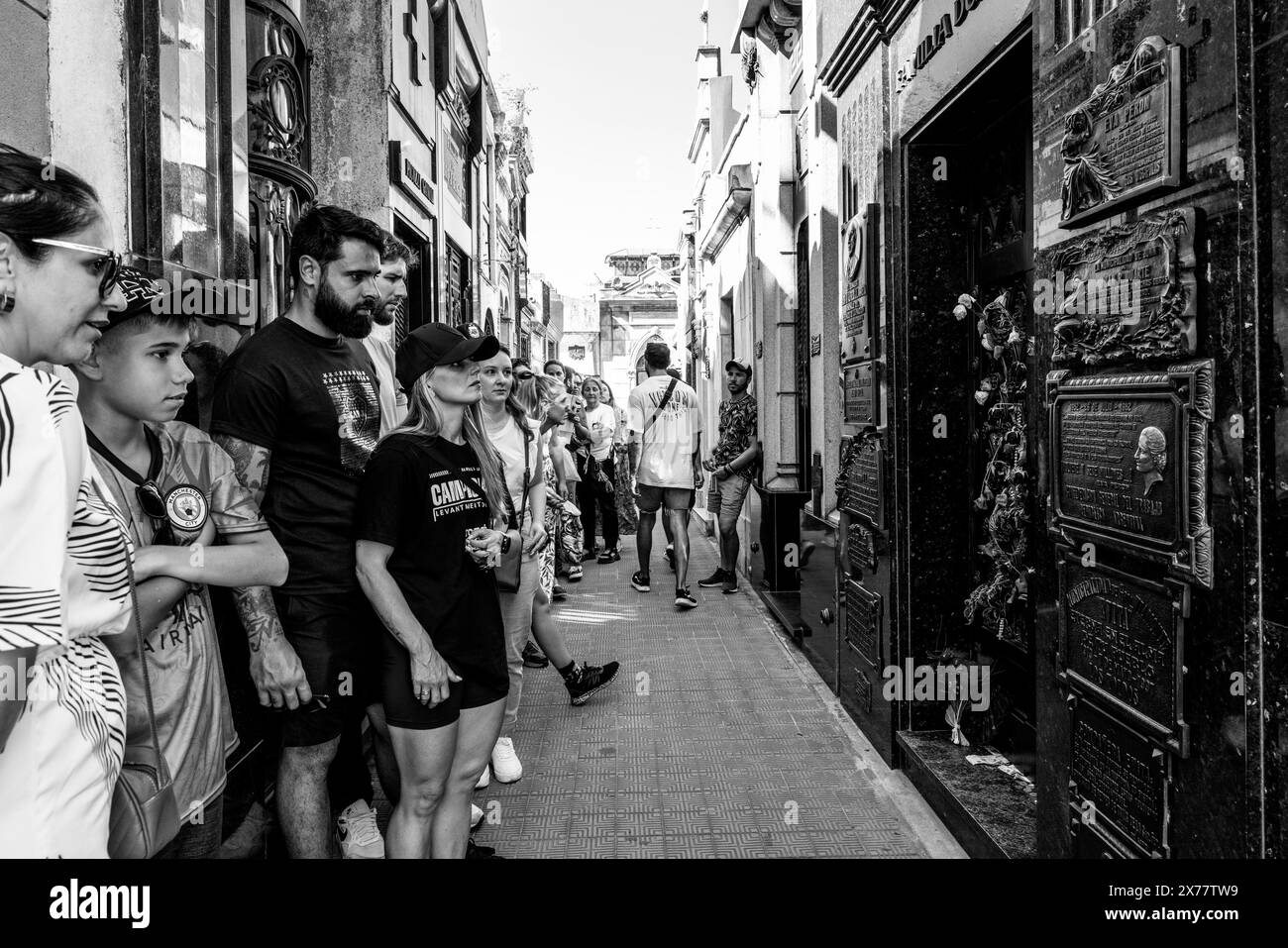 Visitors Gather At The Tomb of Eva Peron (also known as Evita), The Recoleta Cemetery, Buenos Aires, Argentina. Stock Photo