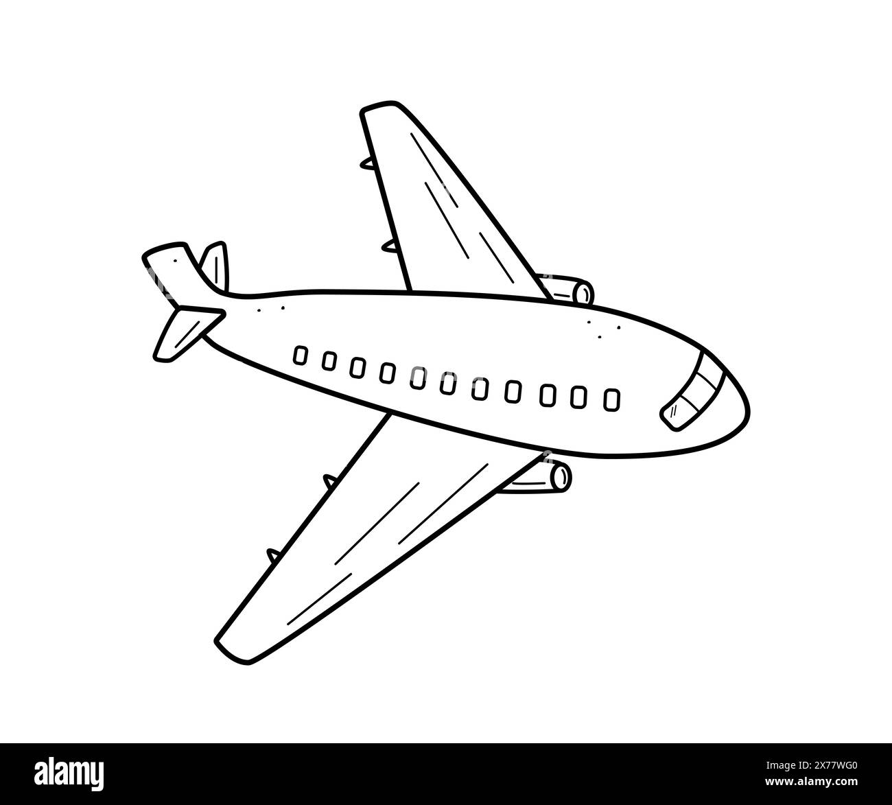 Passenger plane in flight doodle icon. Vector illustration of an air transport isolated on a white single. Stock Photo