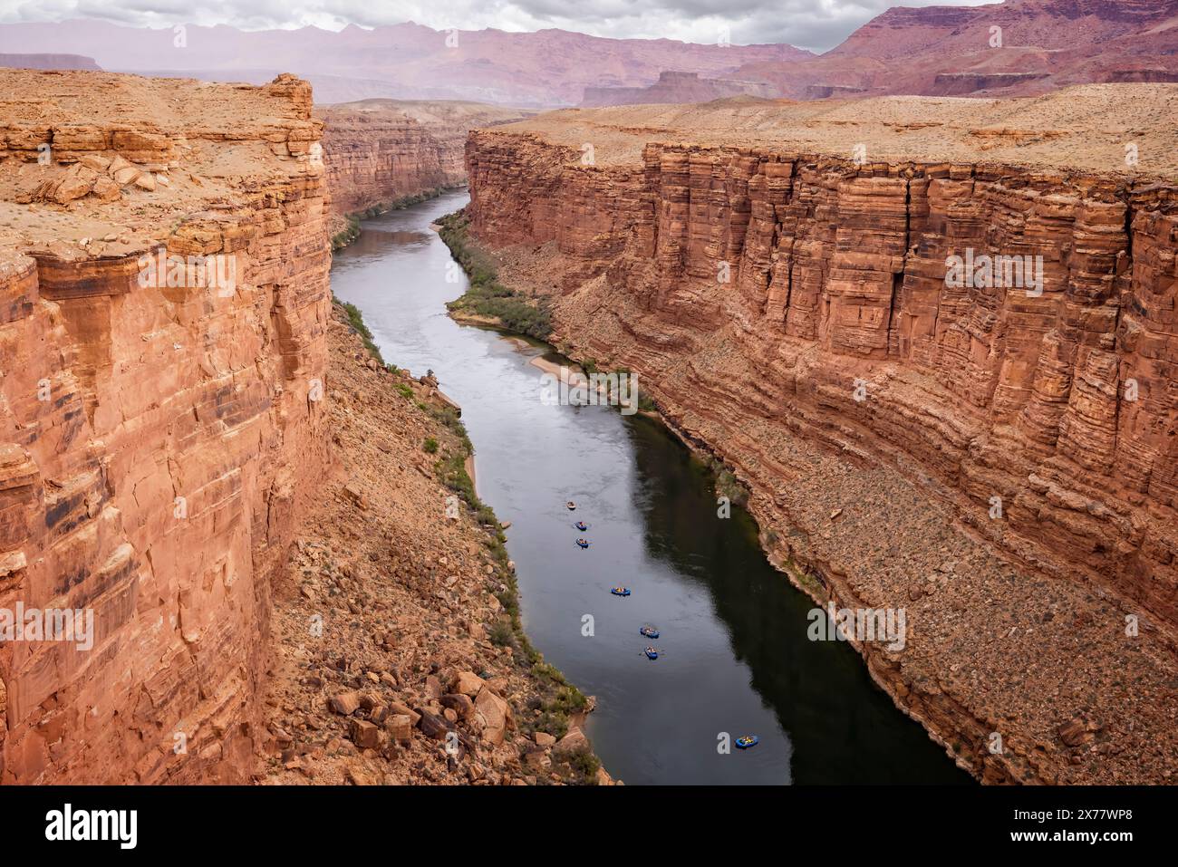 Inflatable white water rafts on the Colorado River in Marble Canyon ...