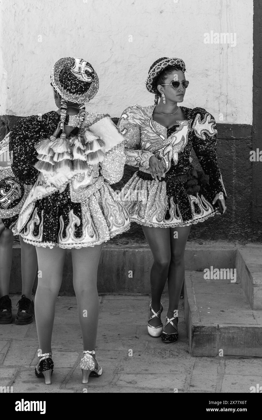 Two Female Dancers Waiting To Take Part In La Fiesta de la Virgen de la