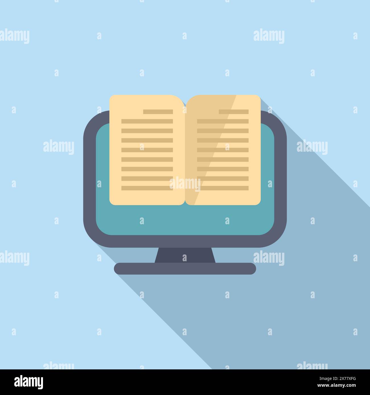 Flat design illustration of an ebook open on a desktop computer ...