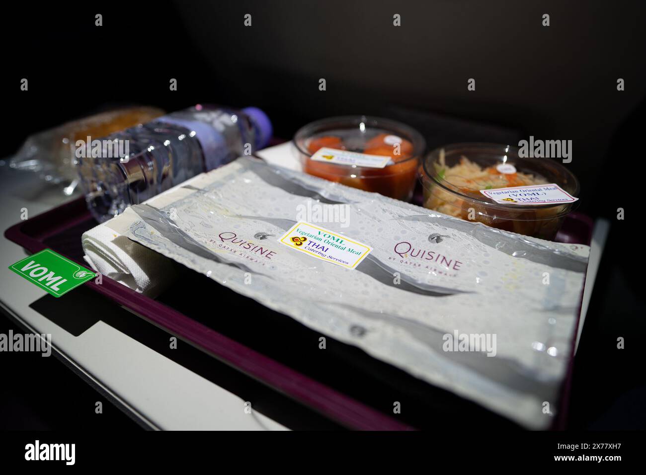DOHA, QATAR DECEMBER 14, 2023 an onboard meal served in economy