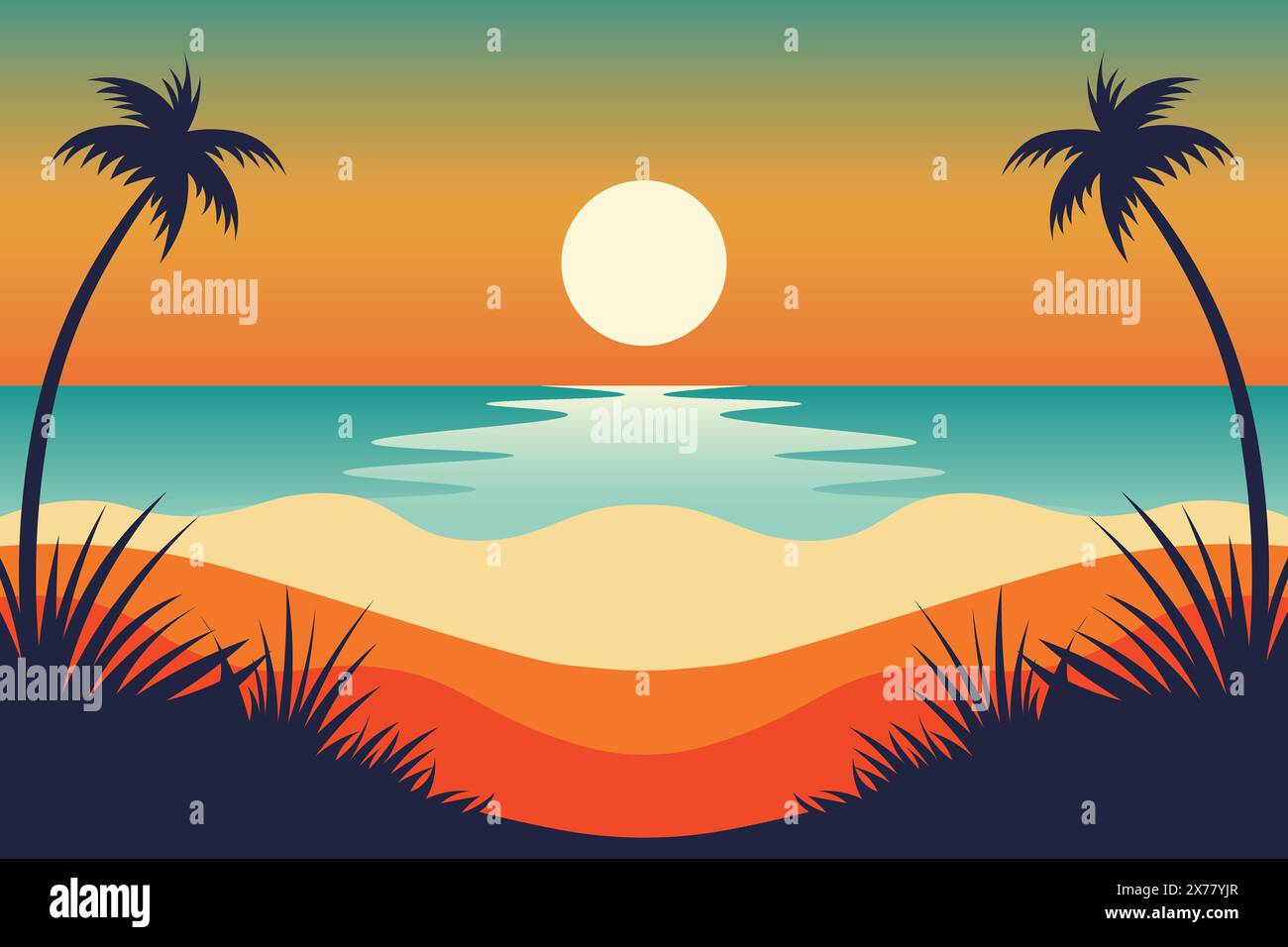 Tropical Sunset Serenity, summer background. Vector illustration Stock ...