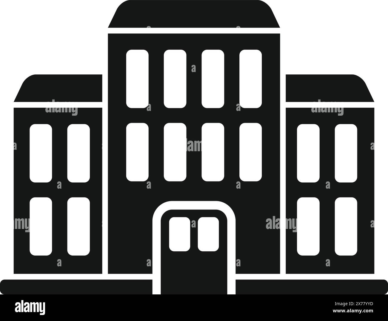Contemporary black and white vector icon of a modern city building in a ...