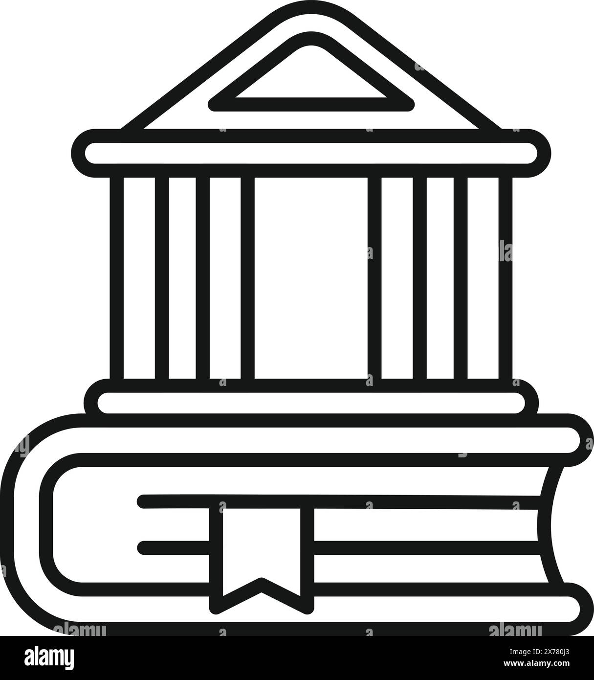 Simplified black line icon depicting a courthouse building on a book ...