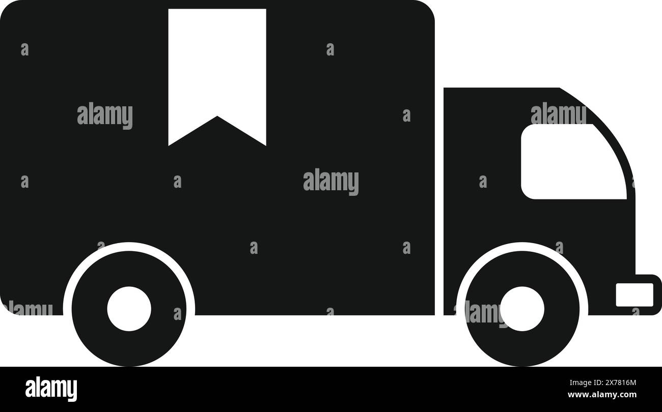 Simple black and white delivery truck icon for transportation ...