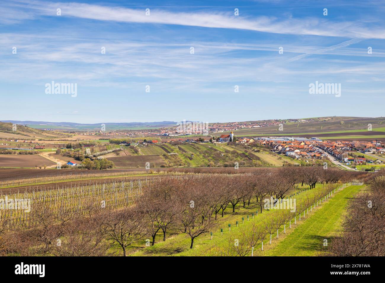 View of the picturesque wine region near Velke Pavlovice in South Moravia, Czech Republic, Europe. Stock Photo