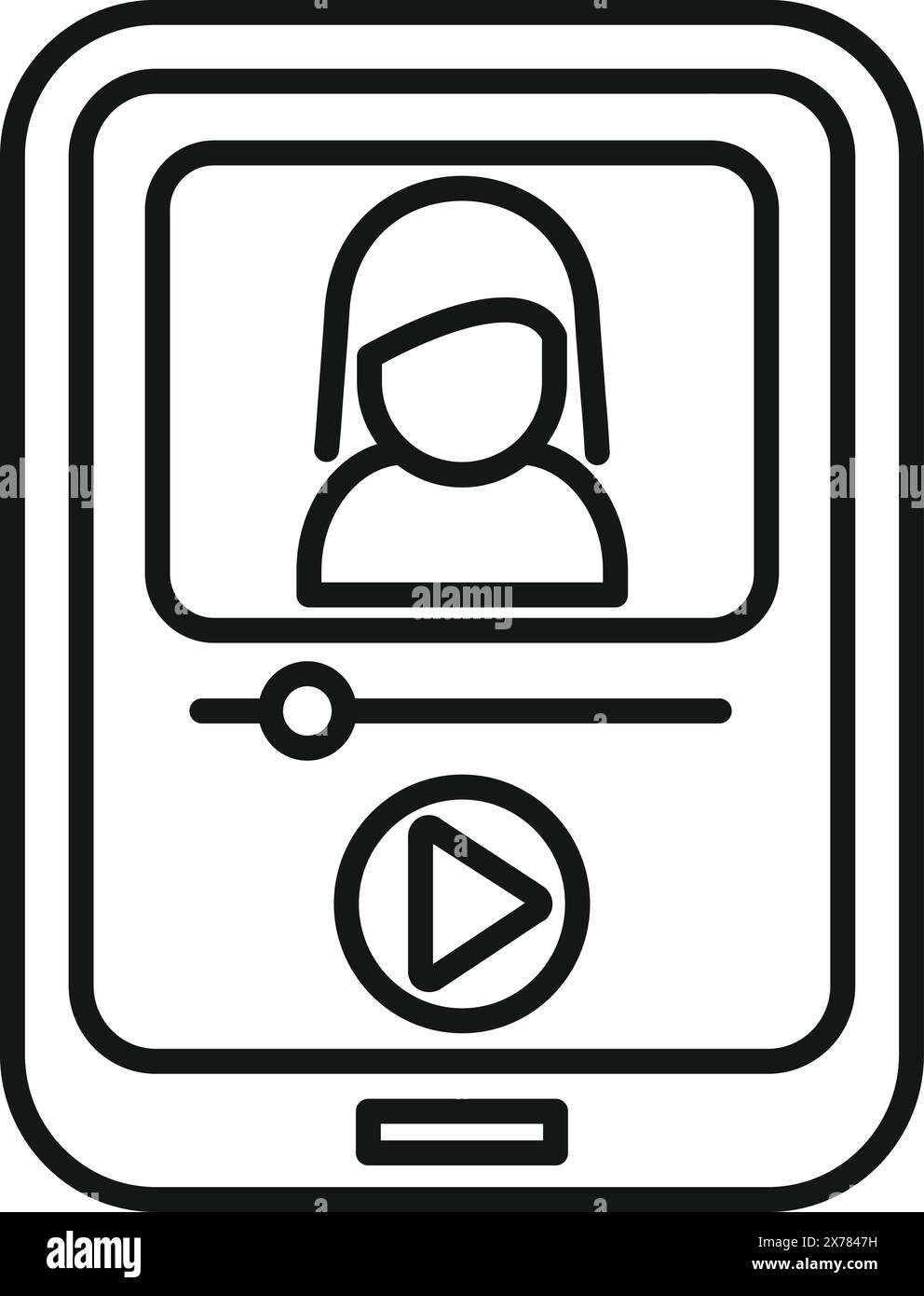 Line art icon of a digital video call screen with a female avatar ...
