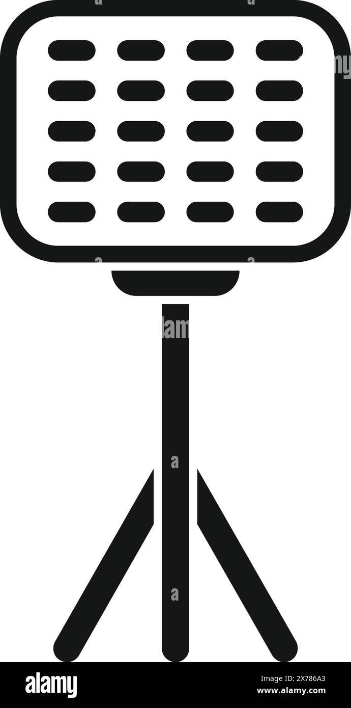 Black and white icon depicting a led panel light on a stand, used in ...